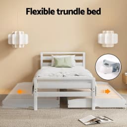 Single Size 2 in 1 Wooden Trundle Bed Frame White Platform Storage Bedroom Furniture