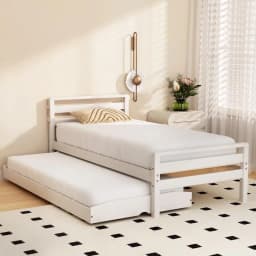 Single Size 2 in 1 Wooden Trundle Bed Frame White Platform Storage Bedroom Furniture