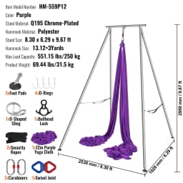 SucceBuy Aerial Yoga Frame & Hammock9.67ft Yoga Swing Stand W/13.1 Yards Aerial Hammock Max 551lbs Yoga Rig for Indoor Outdoor