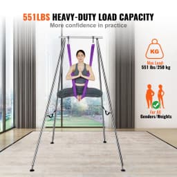 SucceBuy Aerial Yoga Frame & Hammock9.67ft Yoga Swing Stand W/13.1 Yards Aerial Hammock Max 551lbs Yoga Rig for Indoor Outdoor
