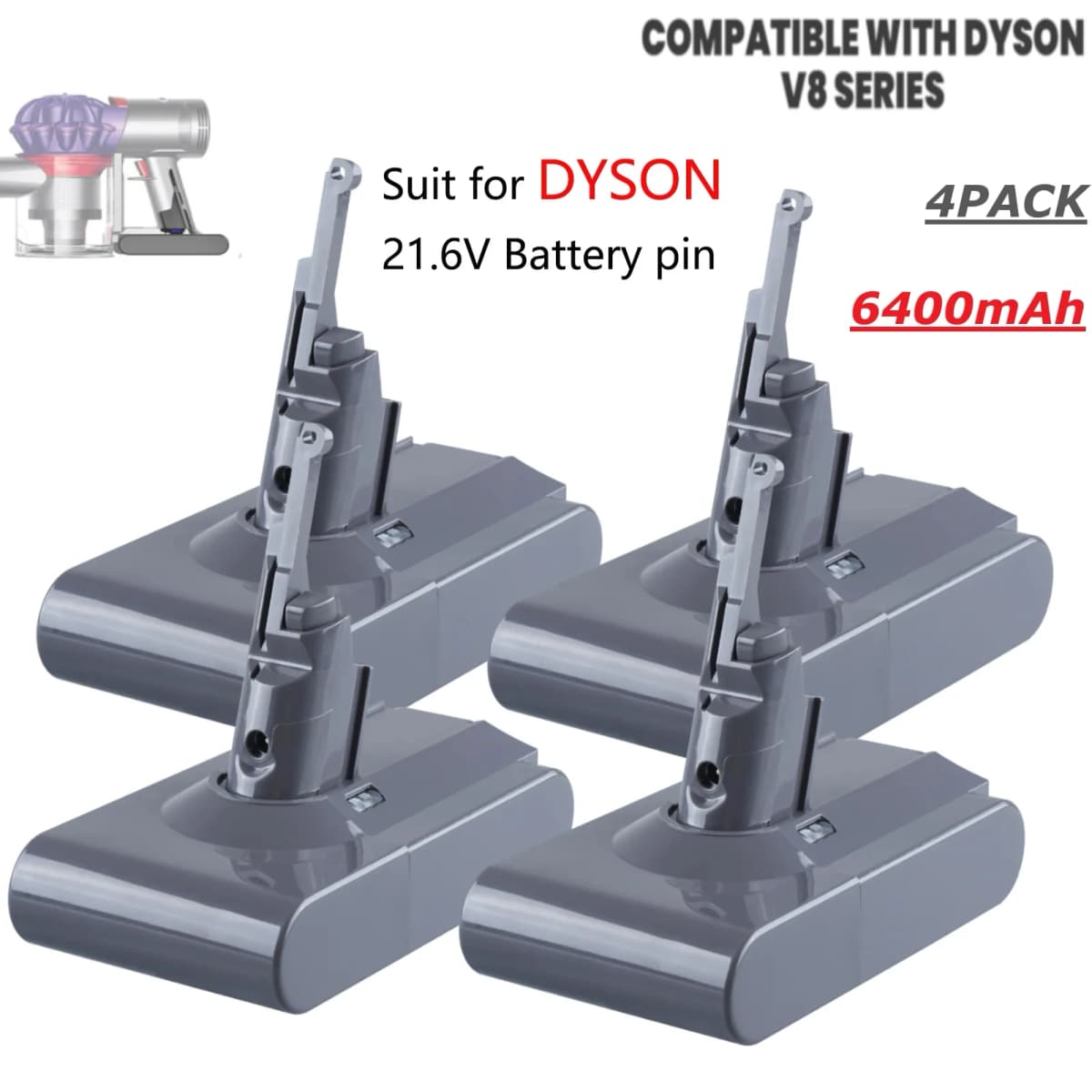 1/2/4Pcs V8 21.6V 6.4Ah Li-Ion Battery Replace for Dyson Absolute Cord-Free Vacuum Handheld Vacuum Cleaner V8 Fluffy Battery Pin
