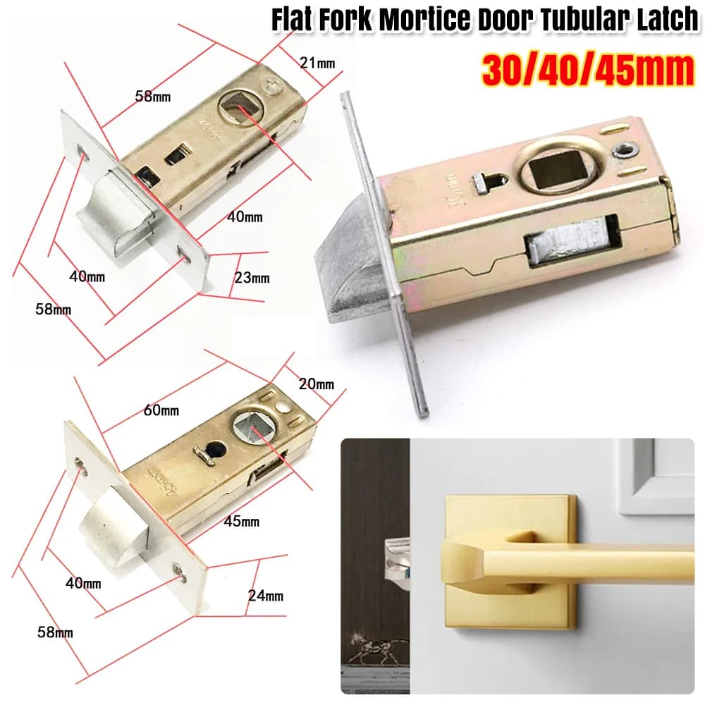 40mm Flat Fork Mortice Door Tubular Latch Internal Bolt Facility Sprung Catch