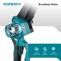 YOFIDRA 8 Inch Brushless Electric Chainsaw Cordless Woodworking Pruning Saw Garden Cutting Power Tool For Makita 21V Battery Pin