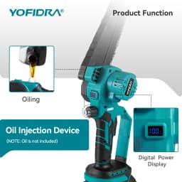 YOFIDRA 8 Inch Brushless Electric Chainsaw Cordless Woodworking Pruning Saw Garden Cutting Power Tool For Makita 21V Battery Pin