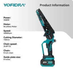 YOFIDRA 8 Inch Brushless Electric Chainsaw Cordless Woodworking Pruning Saw Garden Cutting Power Tool For Makita 21V Battery Pin
