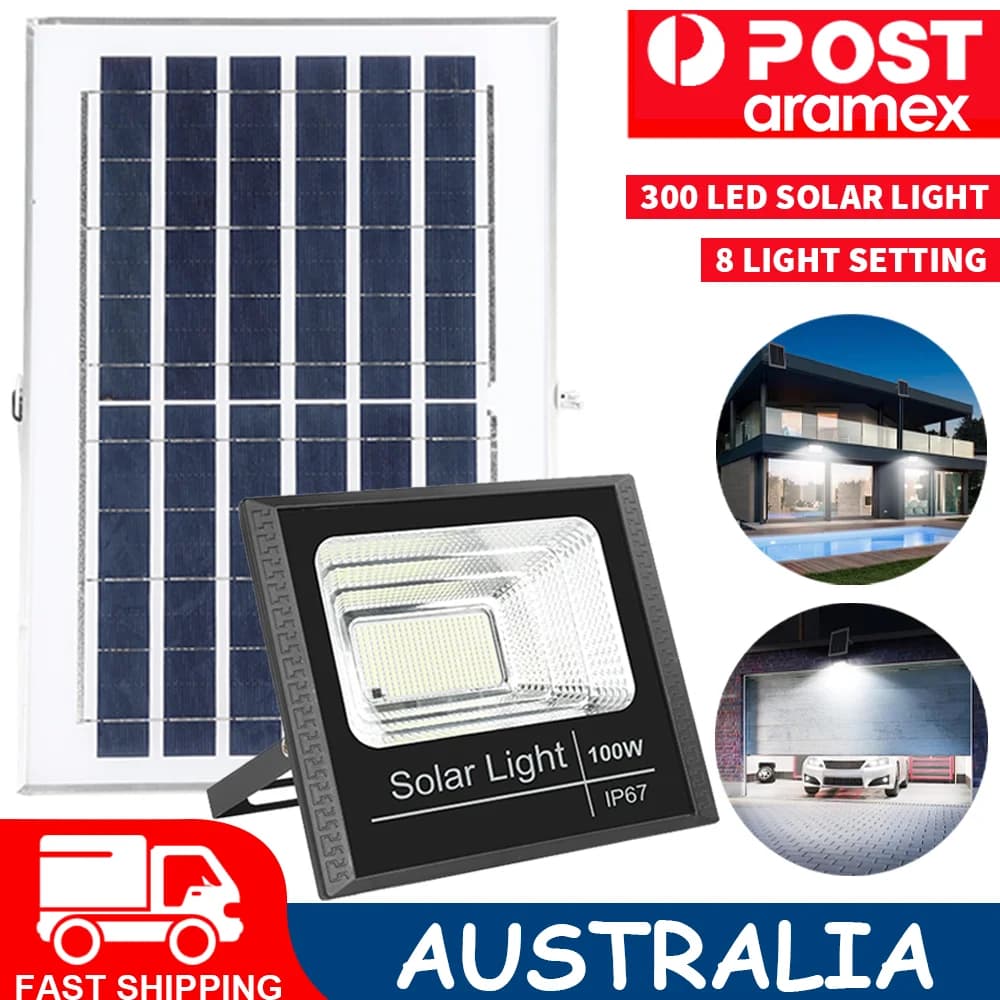 300 LED Solar Street Flood Light Remote Outdoor Garden Security Lamp Waterproof