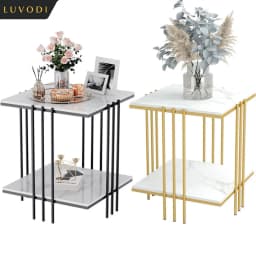 LUVODI 2-Tier Marble Sofa Side Coffee Table Square Metal Frame Gold Black Modern Living Room Furniture