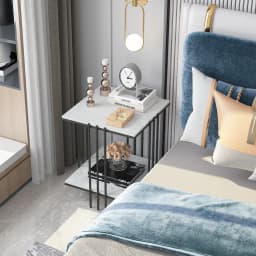 LUVODI 2-Tier Marble Sofa Side Coffee Table Square Metal Frame Gold Black Modern Living Room Furniture