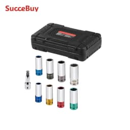 SucceBuy Lug Nut Impact Socket Set1/2in Drive Metric SAE 6-Point Deep Socket Set 8 Total Lug Nut Sizes CR-MO Wheel Socket Set