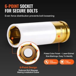 SucceBuy Lug Nut Impact Socket Set1/2in Drive Metric SAE 6-Point Deep Socket Set 8 Total Lug Nut Sizes CR-MO Wheel Socket Set