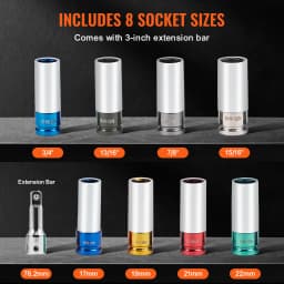 SucceBuy Lug Nut Impact Socket Set1/2in Drive Metric SAE 6-Point Deep Socket Set 8 Total Lug Nut Sizes CR-MO Wheel Socket Set