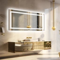 LUVODI Large Bathroom Mirror with Lights Double Sink Full Length Dimmable Triple Color Light Illuminated Dressing Salon Mirror