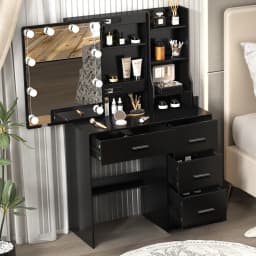 LED Lights Vanity Desk Makeup Dressing Table Set with 4 Drawers Sliding Mirror