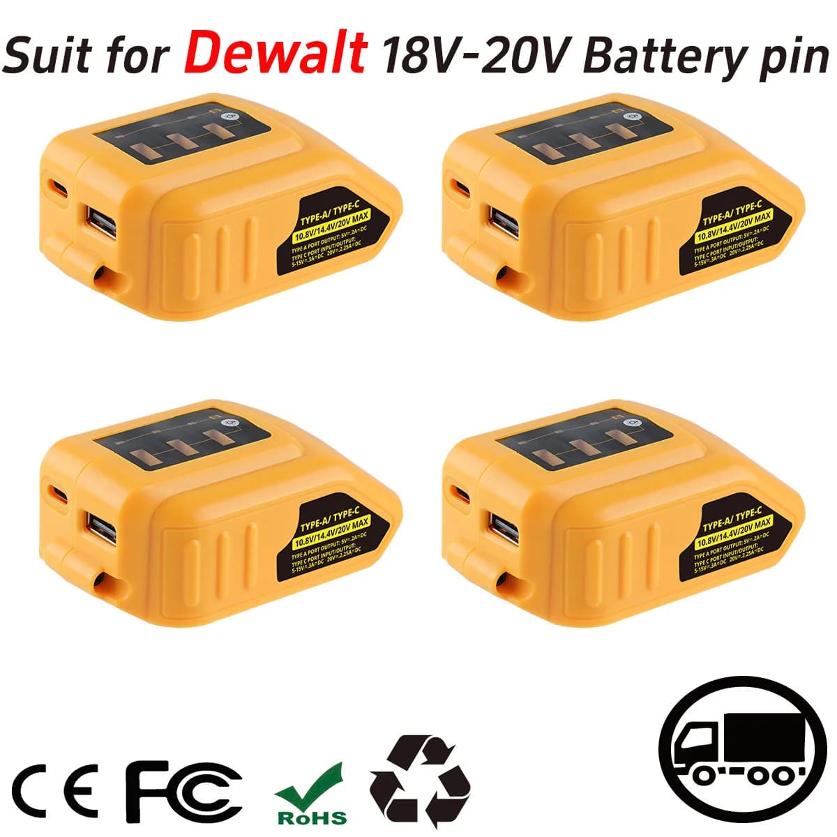 DCB094K adapter 1/2/4Pack Replace for DEWALT Battery Charger and USB Wall Charging Kit Battery pin