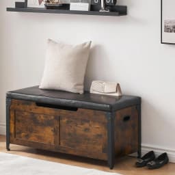 Wooden Storage Chest with Hinges Metal Frame Toy Chest Organizer Entryway Shoe Bench for Hallway Bedroom Living Room