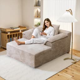 High Resilience Sponge Single Sofa 61 Inch Rabbit Fur Fabric Deep Seat Design for Living Room Bedroom Apartment
