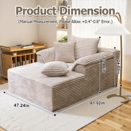 High Resilience Sponge Single Sofa 61 Inch Rabbit Fur Fabric Deep Seat Design for Living Room Bedroom Apartment