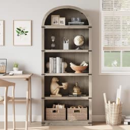5-Tier Arch Bookcase,1.82m Tall Arched Bookshelf, Display Rack Wood Book Shelf, Open Storage Shelf for Living Room,Home, Office