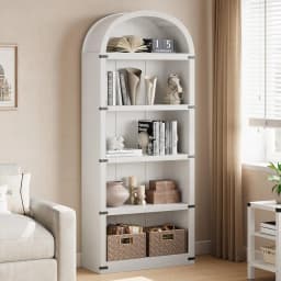 5-Tier Arch Bookcase,1.82m Tall Arched Bookshelf, Display Rack Wood Book Shelf, Open Storage Shelf for Living Room,Home, Office