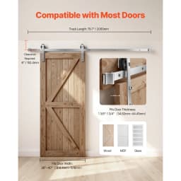 SucceBuy 6.6FT Sliding Barn Hardware Kit 330 LBS Capacity w/ 36 to 40 Inches Width & 1-3/8 to 1-3/4 Inche Track & J-shape Roller