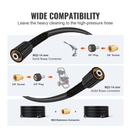 SucceBuy Pressure Washer Hose Kink Free M22-14mm Brass Thread Replacement For Most Brand Pressure Washers 3/4'' Bending Radius