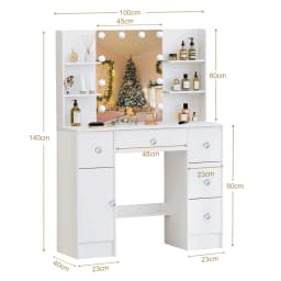 Vanity Dressing Table、Makeup Vanity Set、Light Luxury Bedroom Furniture、3 Color Dimmable LED Mirror、5 Drawers Storage Organizer
