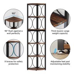 Tribesigns 67 inch Tall Corner Shelf, 6 Tier Rustic Corner Bookshelf Bookcase Storage Rack Standing Shelving Unit for Living Roo
