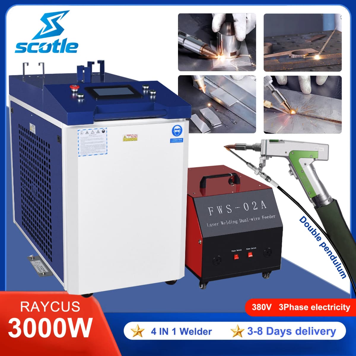 3000W Raycus Handheld Welding Machine 4 IN 1 Welding Cleaning Cutting Double Pendulum for Metal Dual Wire Feeder Fast Ship
