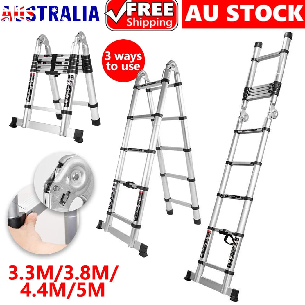 3.2/3.8/4.4/5M Telescopic Aluminium Ladder Extension Extendable Step Folding