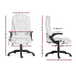 8 Point Heated Massage Office Chair Recliner PU Leather White Ergonomic Adjustable Relaxation Chair