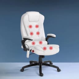 8 Point Heated Massage Office Chair Recliner PU Leather White Ergonomic Adjustable Relaxation Chair