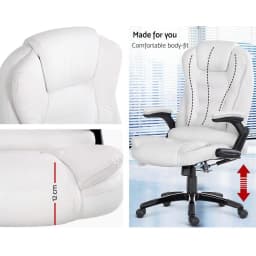 8 Point Heated Massage Office Chair Recliner PU Leather White Ergonomic Adjustable Relaxation Chair