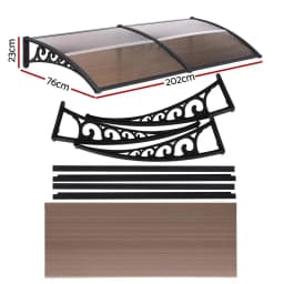 Window Door Awning 0.8x2m Brown Outdoor Rain Sun Shelter Canopy Polycarbonate Wall Mounted Porch Cover