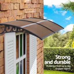 Window Door Awning 0.8x2m Brown Outdoor Rain Sun Shelter Canopy Polycarbonate Wall Mounted Porch Cover