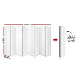 8 Panel White Room Divider Screen 348x179cm Folding Privacy Partition for Home Office Bedroom Living Room Decor
