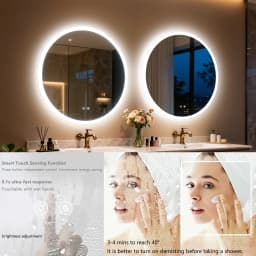 Round LED Bathroom Mirror 500 600 700 800 900mm Wall Vanity Mirror with Aluminum Frame, Anti-Fog, Stepless Dimming, 3000K/4000K/6000K,Memory Function, Backlit, Dual Buttons