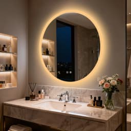 Round LED Bathroom Mirror 500 600 700 800 900mm Wall Vanity Mirror with Aluminum Frame, Anti-Fog, Stepless Dimming, 3000K/4000K/6000K,Memory Function, Backlit, Dual Buttons