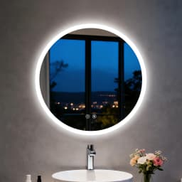 Round LED Bathroom Mirror 500 600 700 800 900mm Wall Vanity Mirror with Aluminum Frame, Anti-Fog, Stepless Dimming, 3000K/4000K/6000K,Memory Function, Backlit, Dual Buttons