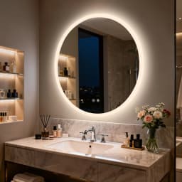 Round LED Bathroom Mirror 500 600 700 800 900mm Wall Vanity Mirror with Aluminum Frame, Anti-Fog, Stepless Dimming, 3000K/4000K/6000K,Memory Function, Backlit, Dual Buttons