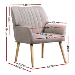 Beige Armchair Fabric Upholstered Modern Accent Chair Comfortable Lounge Sofa Chair for Living Room Bedroom Reading Corner