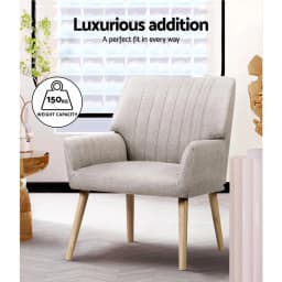 Beige Armchair Fabric Upholstered Modern Accent Chair Comfortable Lounge Sofa Chair for Living Room Bedroom Reading Corner