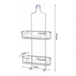 Maxkon 2 Tier Bathroom Shower Caddy Hanging Shelf Storage Holder Inside Over Showerhead Rack Organiser with Hooks Rustproof Aluminium for Shampoo Soap Razor