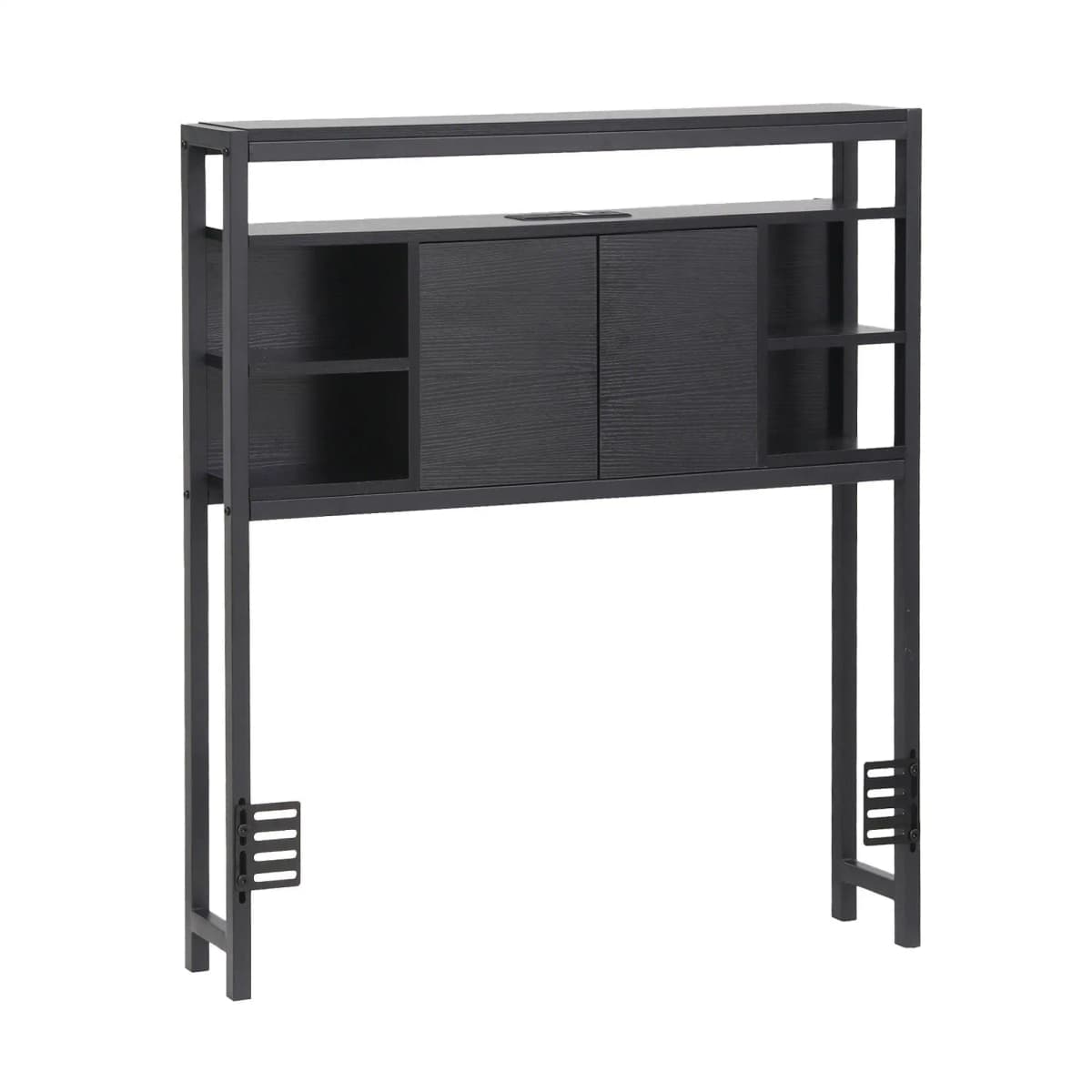 King Single Bed Headboard Storage Charging Station Black