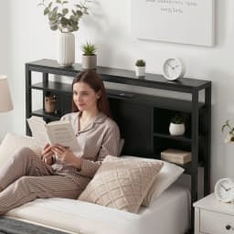 King Single Bed Headboard Storage Charging Station Black