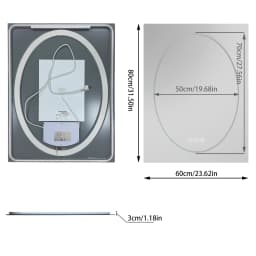70/80/90CM Double LED Lighted Bathroom Mirror Square-round Tempered Glass Frontlit and Backlit Antifog Vanity Mirror