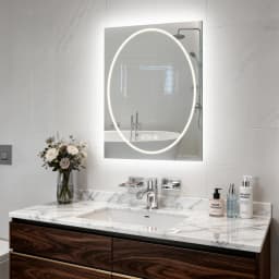 70/80/90CM Double LED Lighted Bathroom Mirror Square-round Tempered Glass Frontlit and Backlit Antifog Vanity Mirror