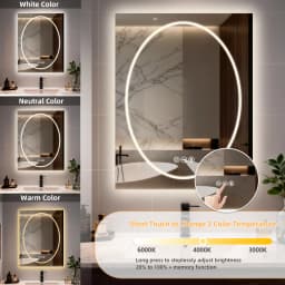 70/80/90CM Double LED Lighted Bathroom Mirror Square-round Tempered Glass Frontlit and Backlit Antifog Vanity Mirror