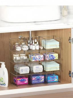 1pc Transparent Stackable Storage Drawer, 4.4 Inch High Acrylic Bathroom Cosmetic Organizer Box, Plastic Storage Bin, Suitable
