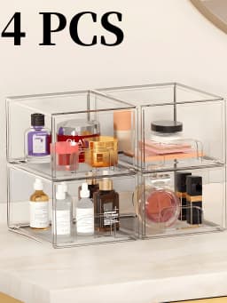 1pc Transparent Stackable Storage Drawer, 4.4 Inch High Acrylic Bathroom Cosmetic Organizer Box, Plastic Storage Bin, Suitable