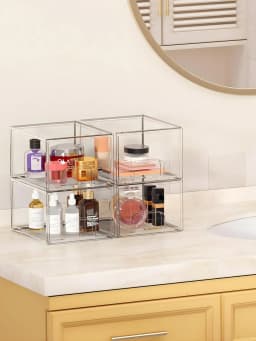 1pc Transparent Stackable Storage Drawer, 4.4 Inch High Acrylic Bathroom Cosmetic Organizer Box, Plastic Storage Bin, Suitable